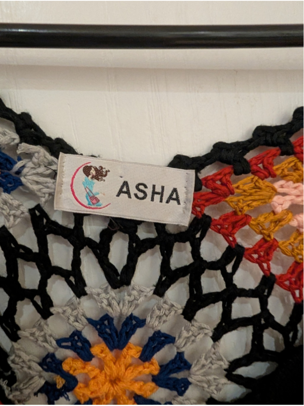 702 - ASHA Black Crochet Granny Square Fringe Boho Tunic Dress - Picture 4 of 10